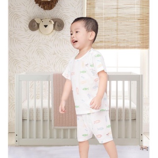 Bộ quần áo cộc cài vai cho bé trai bé gái (size từ 3 tháng đến 4 tuổi) vải sợi tre thương hiệu NUS