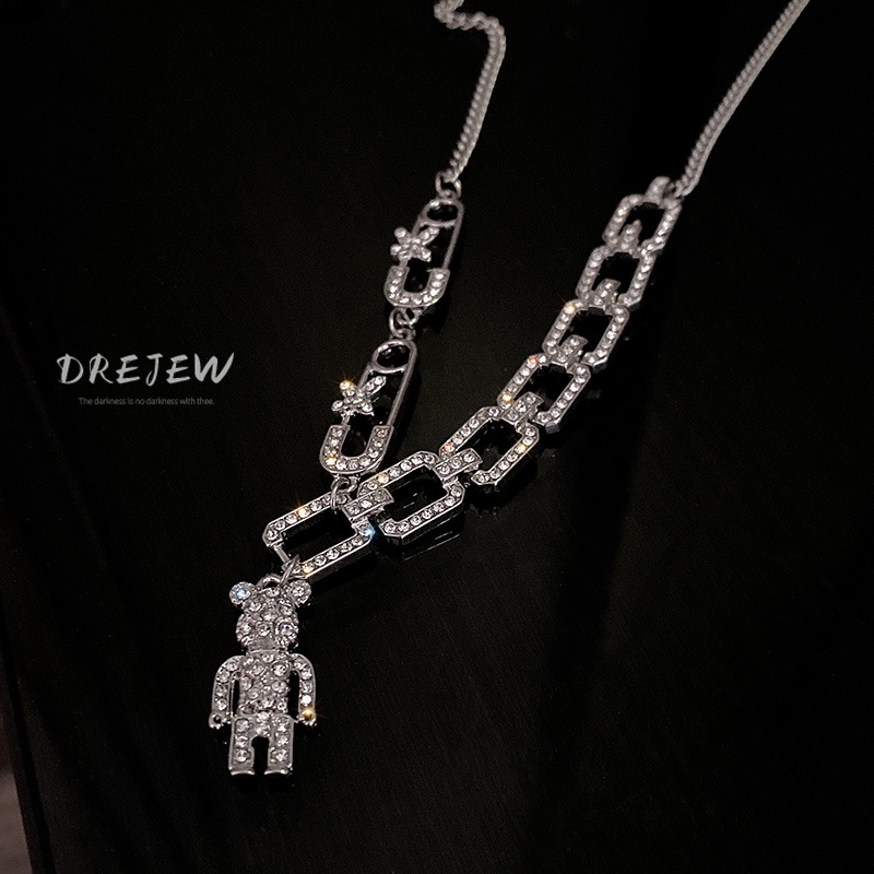 DREJEW Dây Chuyền Nữ Mặt Hình Gấu Dễ Thương Đính Kim Cương Giả Phong Cách Hàn Quốc Độc Đáo