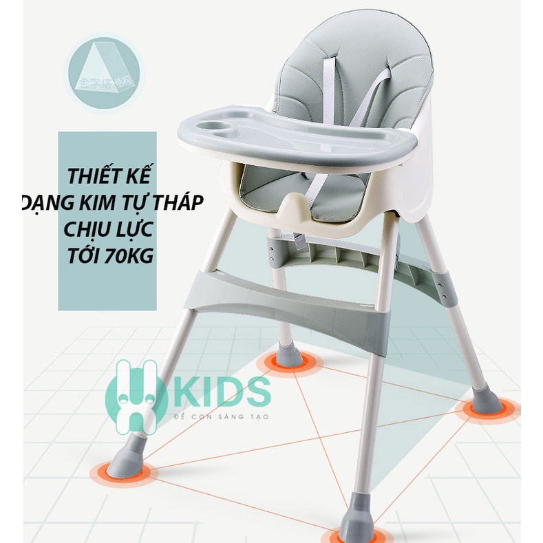 Ghế ăn dặm đa năng kích thước lớn, 2 chế độ chân, có thể gấp gọn, kèm túi đựng đồ tiện dụng cho bé từ 6 tháng