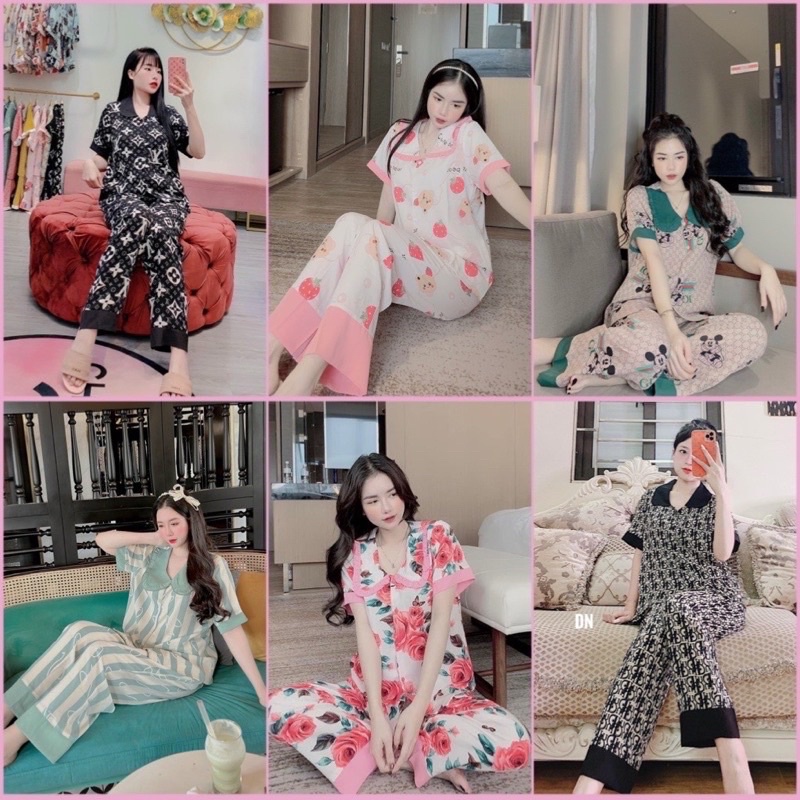 Đồ bộ - Pijama lụa Mango tay cộc quần dài 💯 %💕💕💕