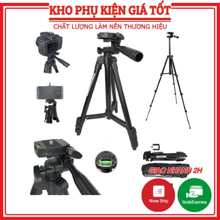 Giá đỡ điện thoại, tripod 3 chân kẹp điện thoại để quay video, livestream có kẹp, thước cân bằng