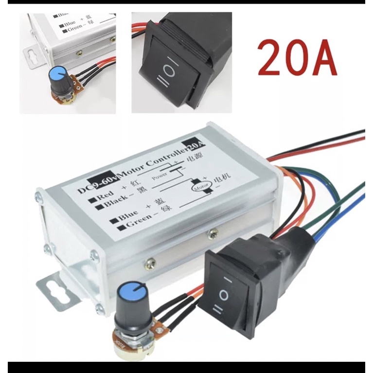 Bộ điều tốc 1200W Điều chỉnh tốc động cơ DC PWM 9-60V 20A