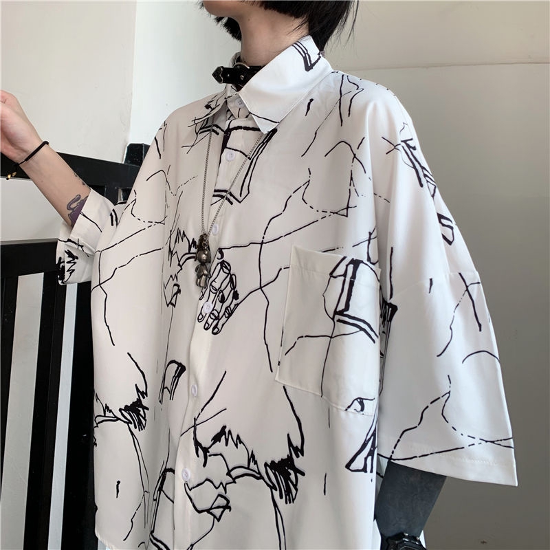 Áo Sơ Mi Tay Ngắn In Họa Tiết Vẽ Tay Độc Đáo Phong Cách Unisex 153386 | BigBuy360 - bigbuy360.vn