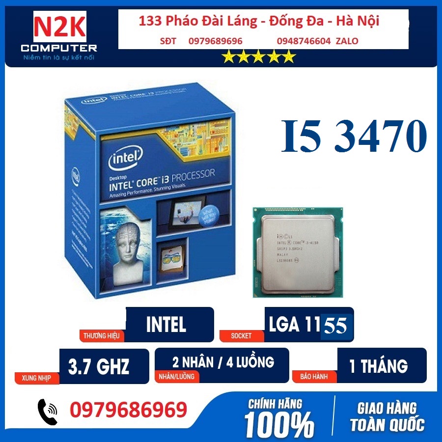 CPU Intel I5 3470, i5 3570, i5 2400, i5 2500 sử dụng main H61, H71, B75, Z68...