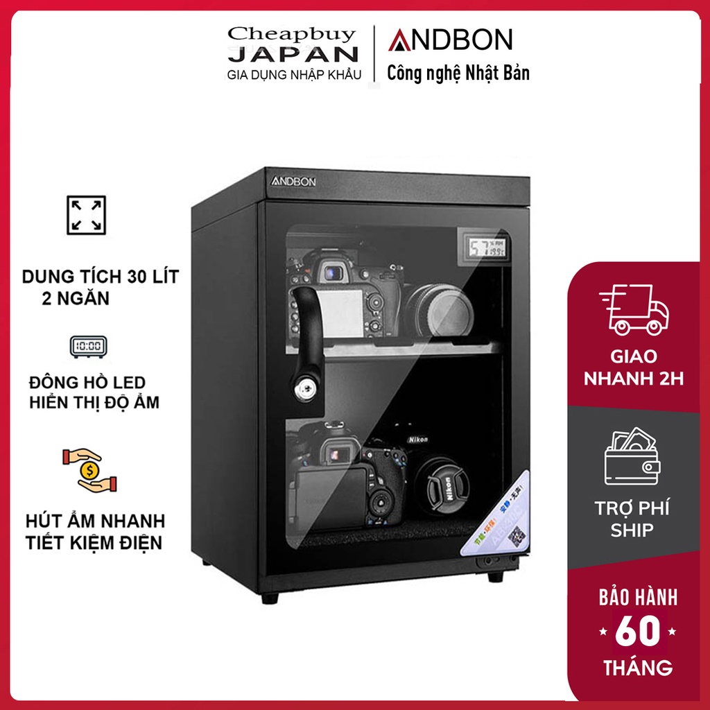 Tủ chống ẩm máy ảnh 20L- 50L nhập khẩu ANDBON, tủ hút ẩm chính hãng bảo hành 5 năm