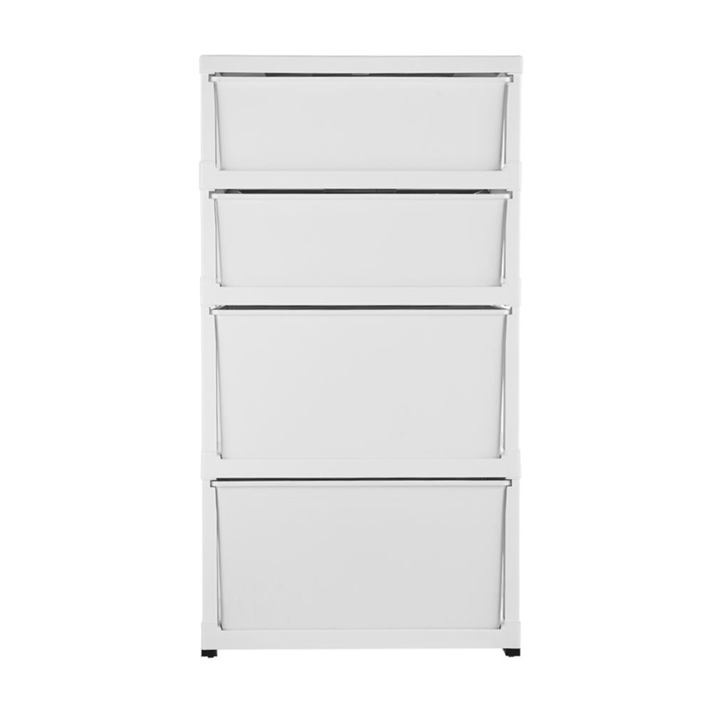 HomeBase STACKO Tủ nhựa 4 tầng có bánh xe Thái Lan W56xH105xD45cm màu trắng tay cầm Pastel