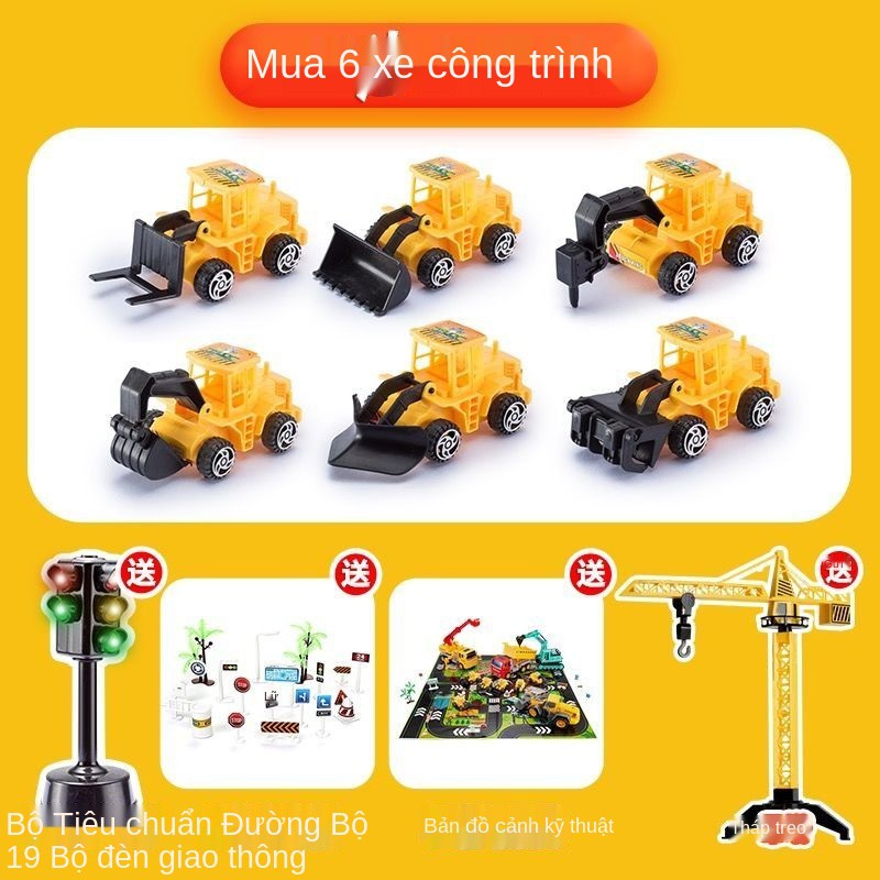 Bộ đồ chơi xe tải xây dựng lớn cậu bé máy xúc quán tính, xúc, cần cẩu chữa cháy, mô hình ô tô trẻ em