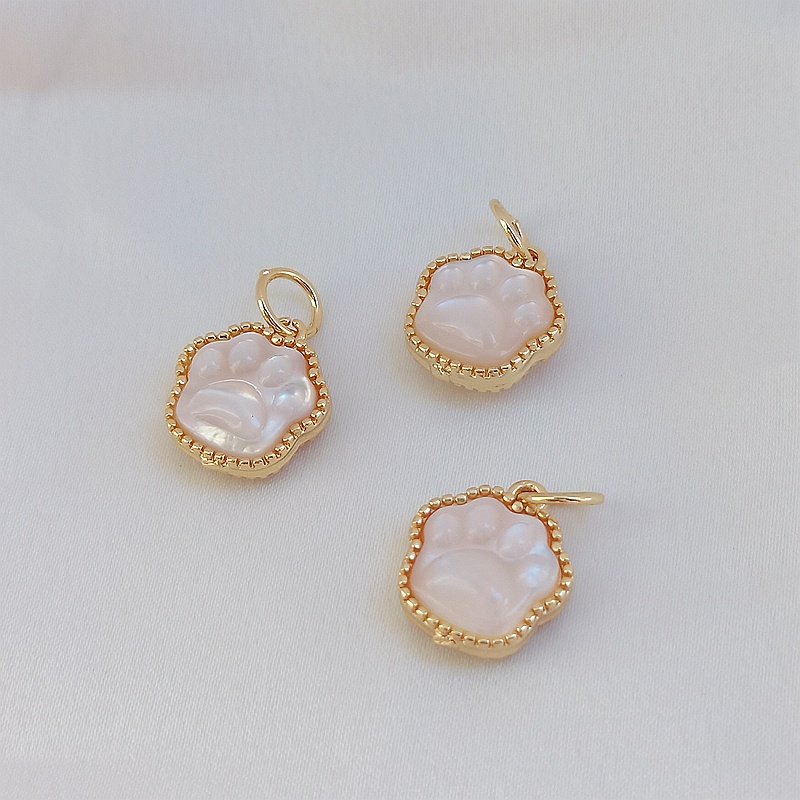 Mặt Dây Chuyền Hình Dấu Chân Mèo May Mắn Mạ Vàng 14k DIY