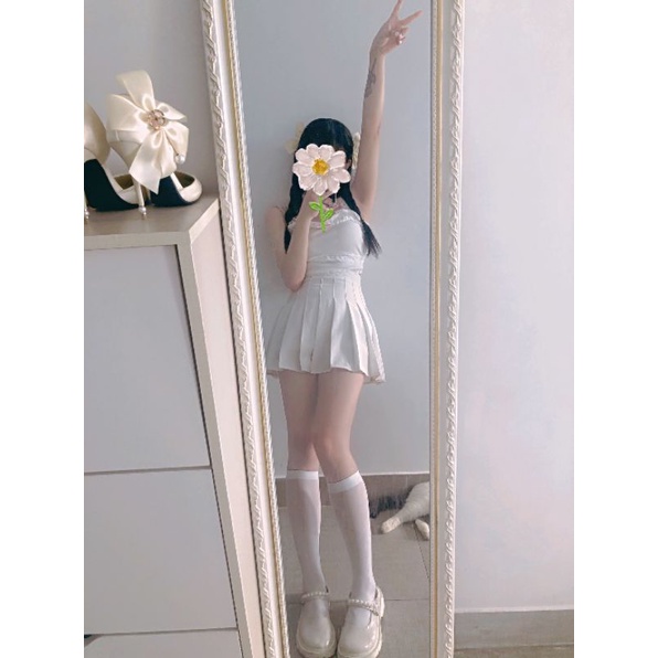 Áo yếm ren len ngọt ngào thắt nơ lolita xinh xắn có ảnh thật