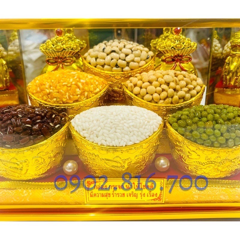 Hộp ngũ cốc phong thủy 5 loại đậu -Ngũ cốc may mắn -Phúc sinh Tài Đức -Mã đáo thành công đu size 35cm -27cm - 20cm -16cm