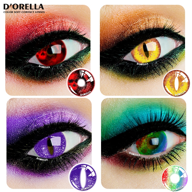 D'ORELLA 1 Cặp  CHẾT MẮT Cateye Cosplay Ống kính áp tròng đầy màu sắc Halloween Ống kính áp tròng Crazy Lens màu mắt Phụ kiện anime cho mắt Cosplay Ống kính tiếp xúc màu Yealy Ues