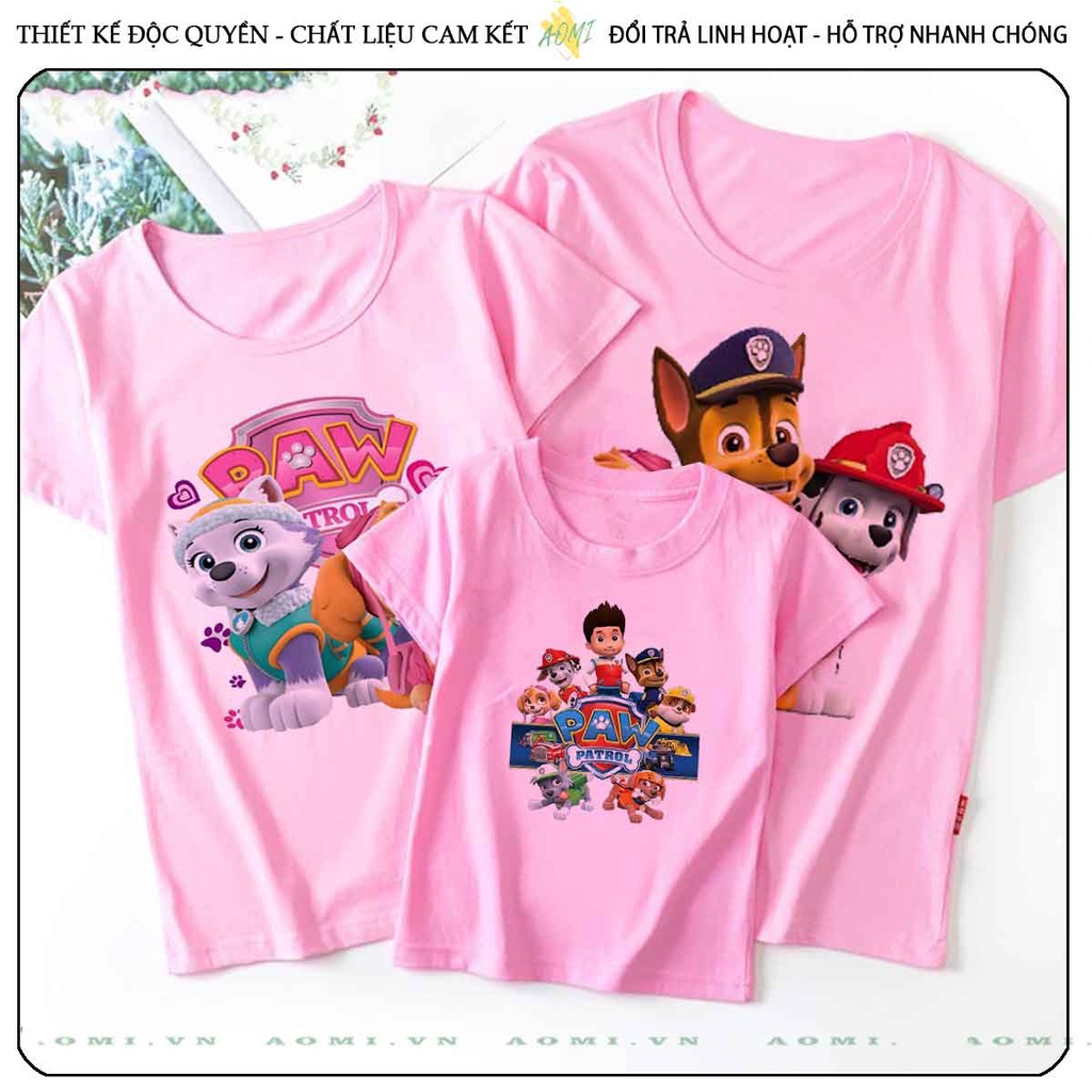 ÁO THUN đội chó cứu hộ UNISEX PHÔNG HỒNG TAY NGẮN NAM NỮ GIA ĐÌNH CẶP ĐÔI SIZE TRẺ EM BÉ TRAI GÁI AOMIVN