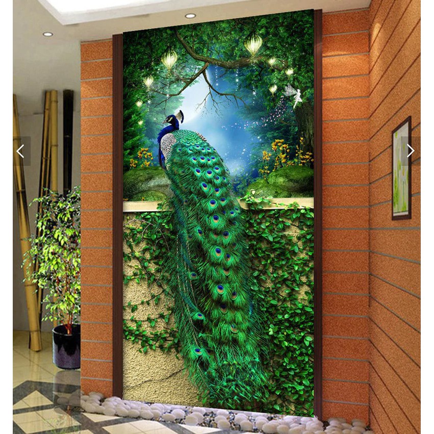 Tranh đính đá kim cương 5D Trang trí phòng khách  Nhà máy bán hàng trực tiếp Cuộc sống gia đình，Con công đầy màu sắc