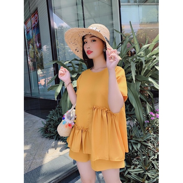 Đồ bộ bầu mùa hè chất đũi lụa mặc đi chơi ở nhà chất siêu mát