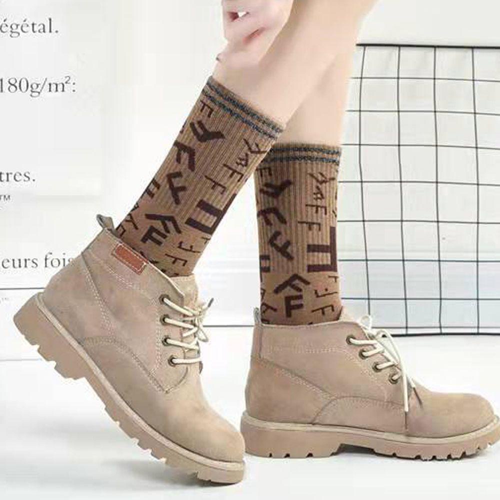 IVORY Vớ Cổ Trung In Chữ Thời Trang Đường Phố Vintage Nhật Bản Cá Tính Cho Nữ