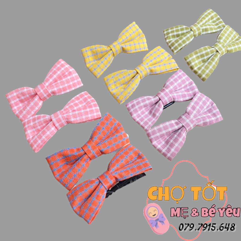 Kẹp tóc nơ bằng voan, vải caro mềm thời trang xinh xắn cho bé gái