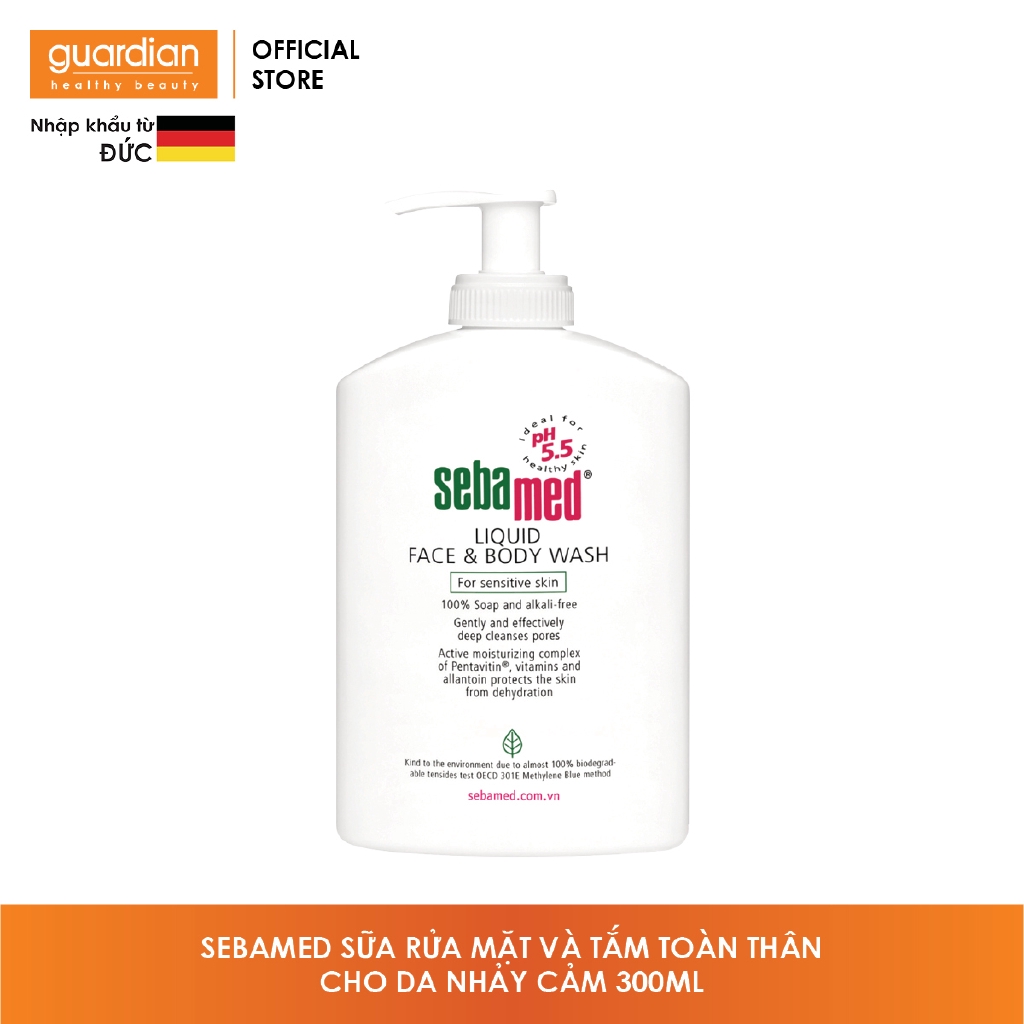 Sữa rửa mặt và tắm toàn thân cho da nhạy cảm Sebamed Liquid Face & Body Wash 300ml