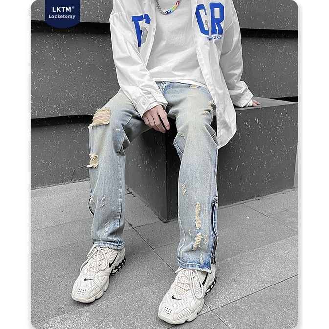 Quần jeans zipper dáng ống suông Hàn Quốc #G900