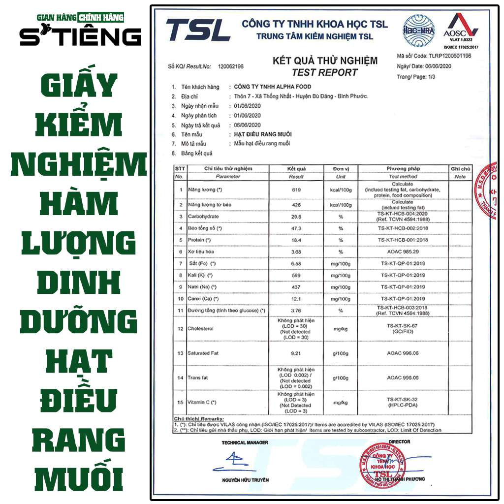 Hạt Điều Rang Muối STIÊNG Nguyên Hạt SẠCH VỎ Loại A