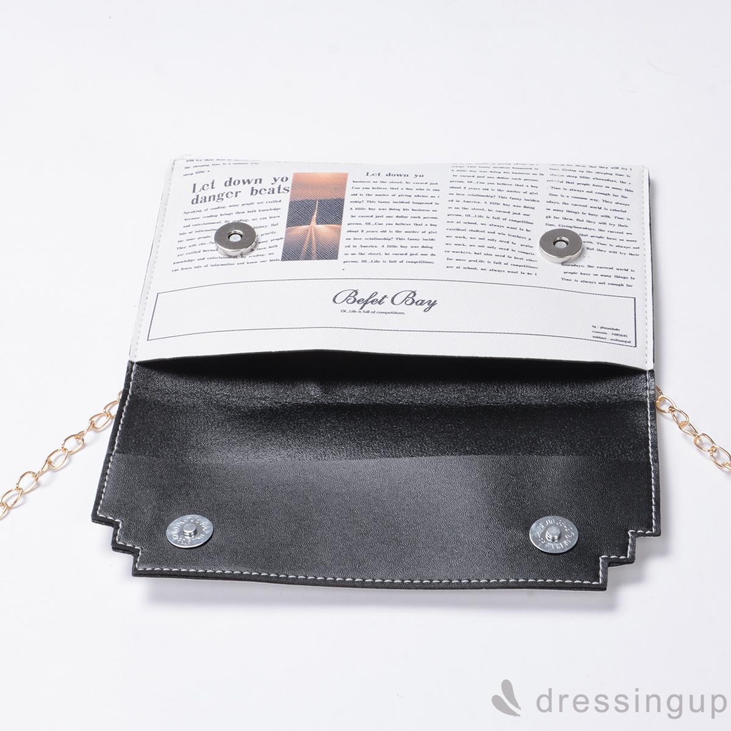 DRESSINGUP-Túi xách in chữ mô phỏng tờ báo thời trang nữ