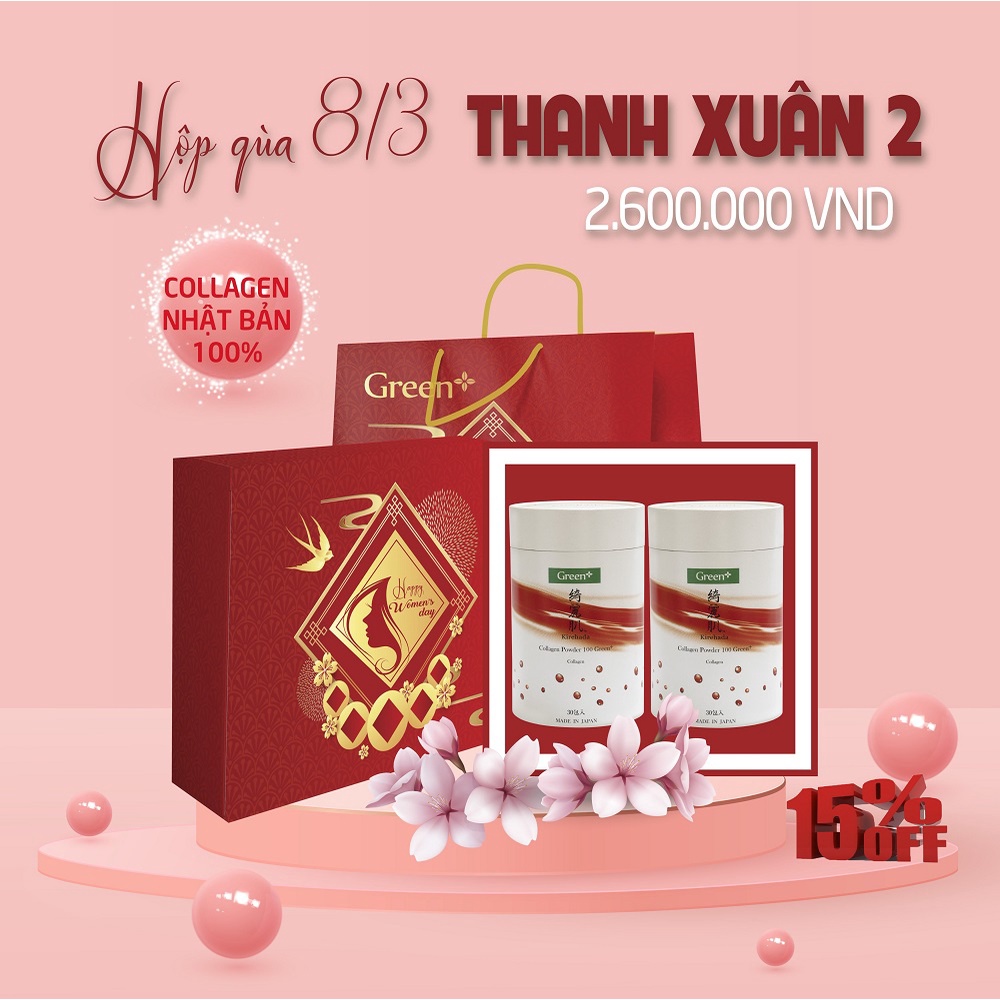 Hộp quà tặng Ngày Quốc tế Phụ nữ 8/3 – 2 hộp Bột Collagen Nhật Bản - Đẹp da, chống lão hóa