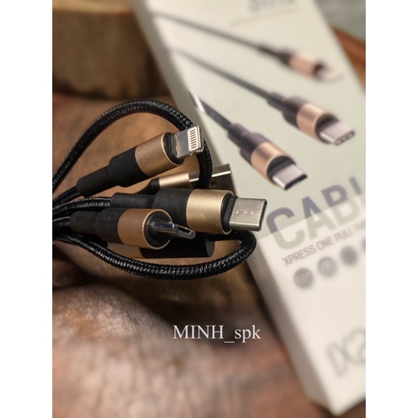Cáp sạc đa năng 3 đầu HOCO X26 Xpress dây bện dù siêu bền USB to Lightning Micro Type-C - Hàng chính hãng