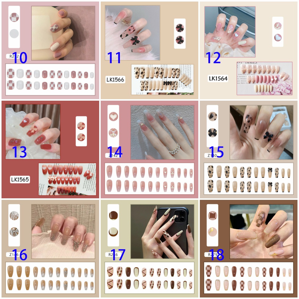 Set 24 Móng Tay Giả dài trong suốt đính nơ đá Gắn Nơ Xinh Xắn Thời Trang Cá Tính Cho Nữ móng giả đính nơ Kèm Keo Dán