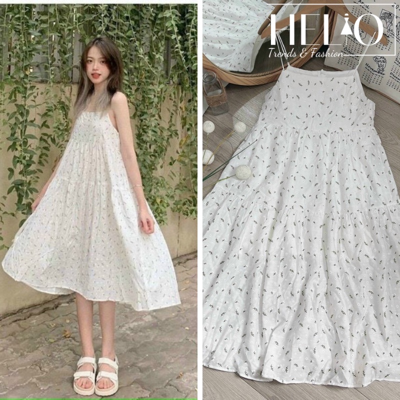 Đầm 2 dây babydoll hoa cực xinh _ Trắng _ HE318