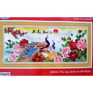 Tranh thêu chữ thập Phú quý bình an (chưa thêu) 88839
