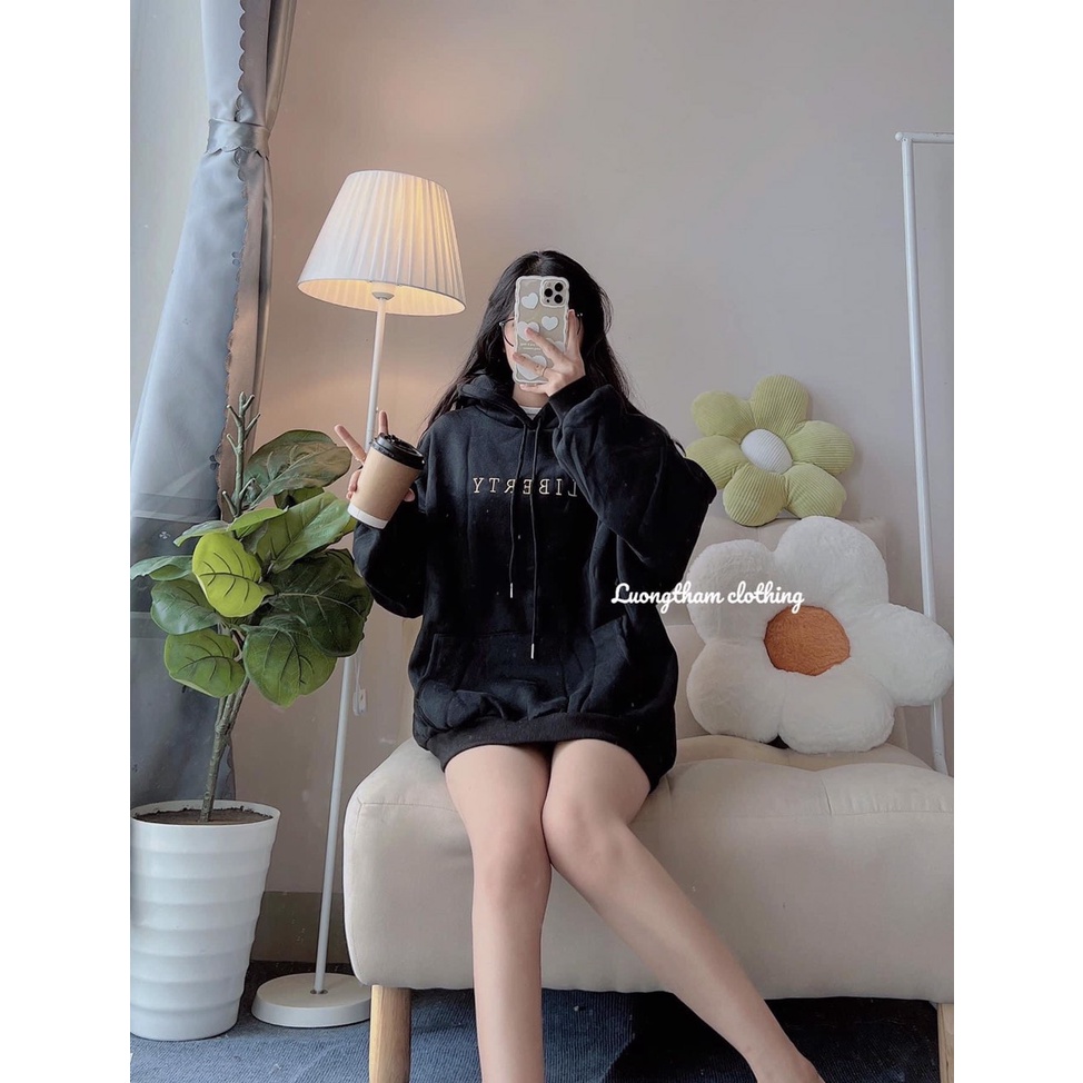 Áo Khoác Hoodie Xanh Iiberty Form To Nam Nữ Unisex Mũ 2 Lớp This Dáng Rộng Tay Bồng