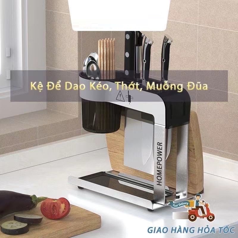 Kệ để dao, giá để dao thớt, ống đựng đũa Inox 304 có khay hứng nước thông minh tiện lợi