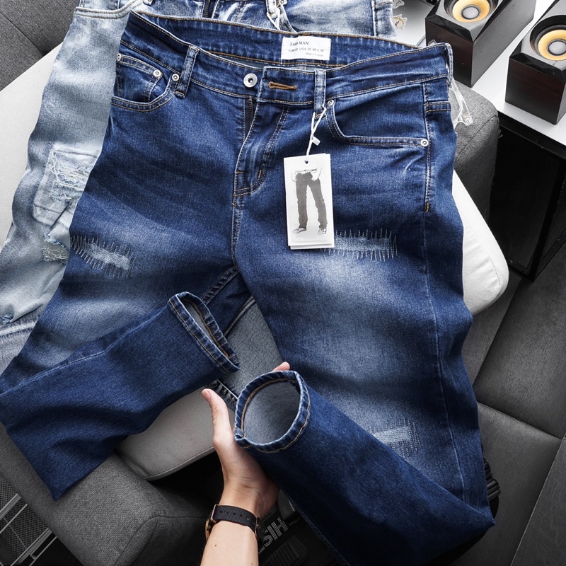 Quần jean denim nam xuất dư màu xám bụi chất bò cao cấp co giãn ôm chân