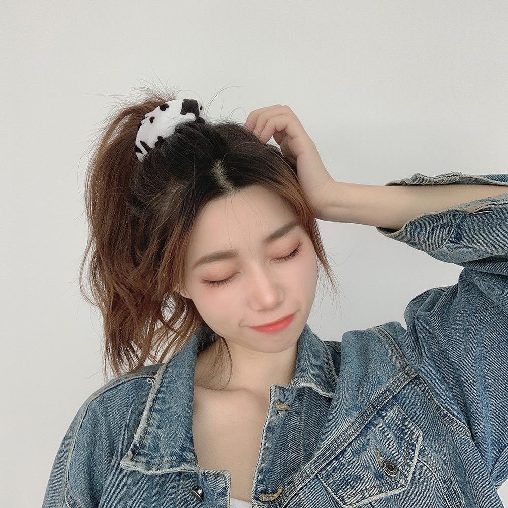 QQMALL Dây Buộc Tóc Đuôi Ngựa Bằng Nhung Co Giãn Họa Tiết Da Báo / Hươu Cao Cổ
