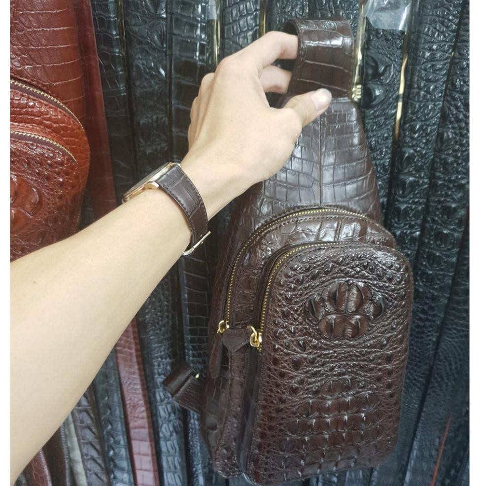 BaLo Handmade Nâu cafe Đeo Chéo Chính Hãng Da Cá Sấu Thật Cực Chất