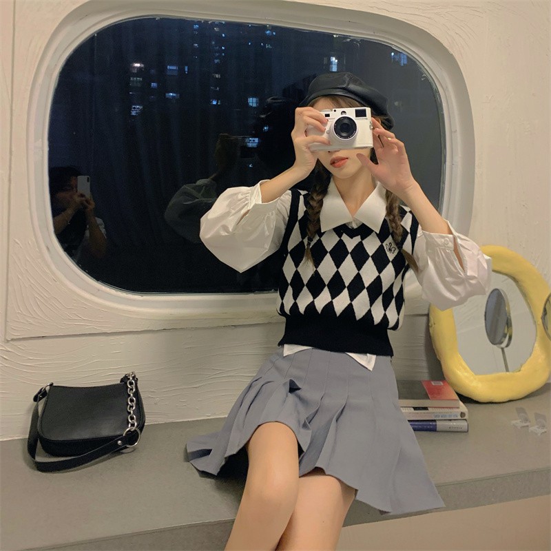 Áo len NZN không tay cổ chữ V họa tiết sọc caro thời trang cao cấp cho nữ