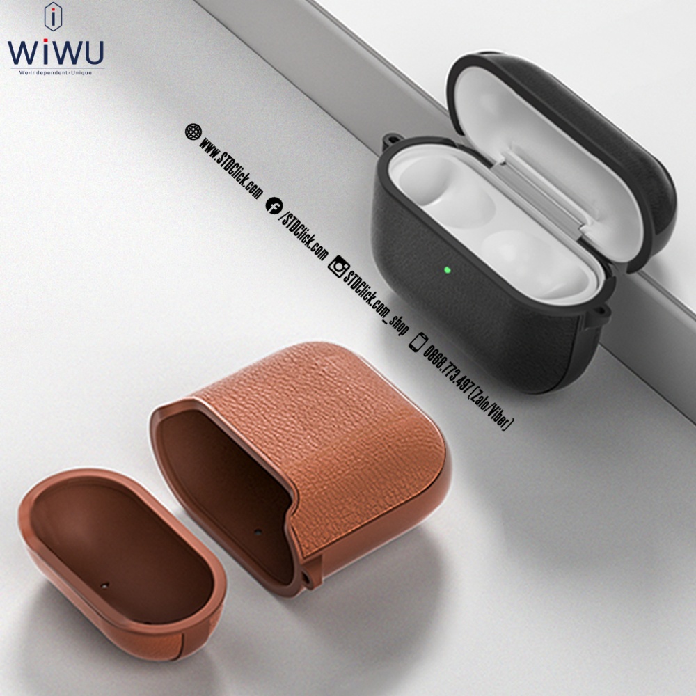 BAO DA AIRPODS 3 - AIRPODS PRO - AIRPODS 1 - 2 WiWU CALFSKIN CHÍNH HÃNG