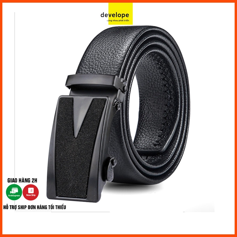 Thắt lưng da nam Dây nịt da cao cấp DVL 09 - Chữ V khóa tự động 110 -120 cm x 3.4cm Bảo Hành 12 tháng.