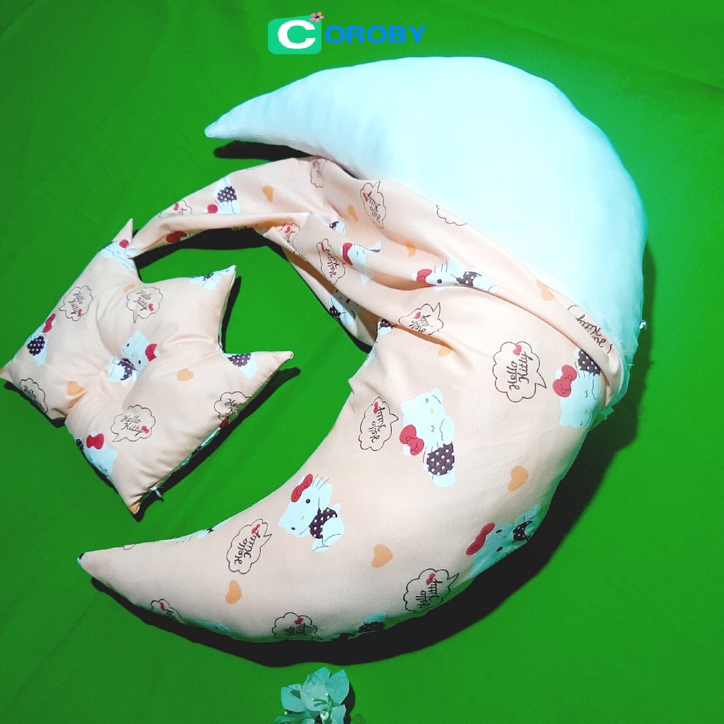 Gối Ôm cho Bé hình ánh trăng ngộ nghĩnh cực đáng yêu 2 lớp chất liệu Cotton siêu mát kèm gối lõm êm ái mềm mịn