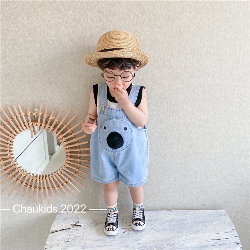 Set yếm jean mặt gấu cho bé