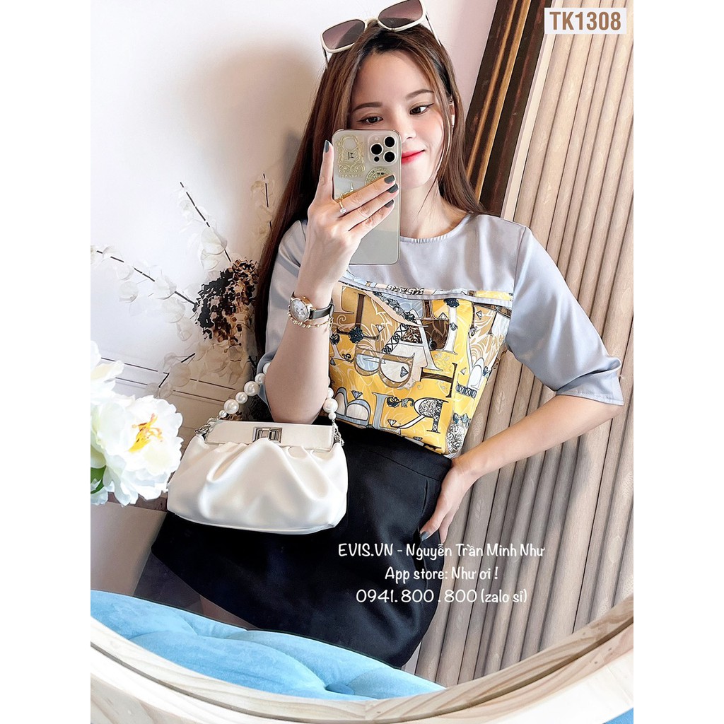 ÁO SƠ MI LỤA PHỐI ĐỘC LẠ SANG CHẢNH TRẺ TRUNG – TK1308