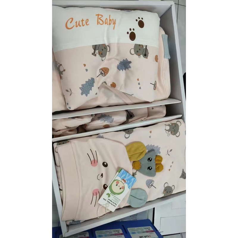 Set đồ sơ sinh quà tặng cho bé 21 món KIDPLANET 100% cotton họa tiết chuột xinh từ 0-6 tháng tuổi có hộp sang chảnh