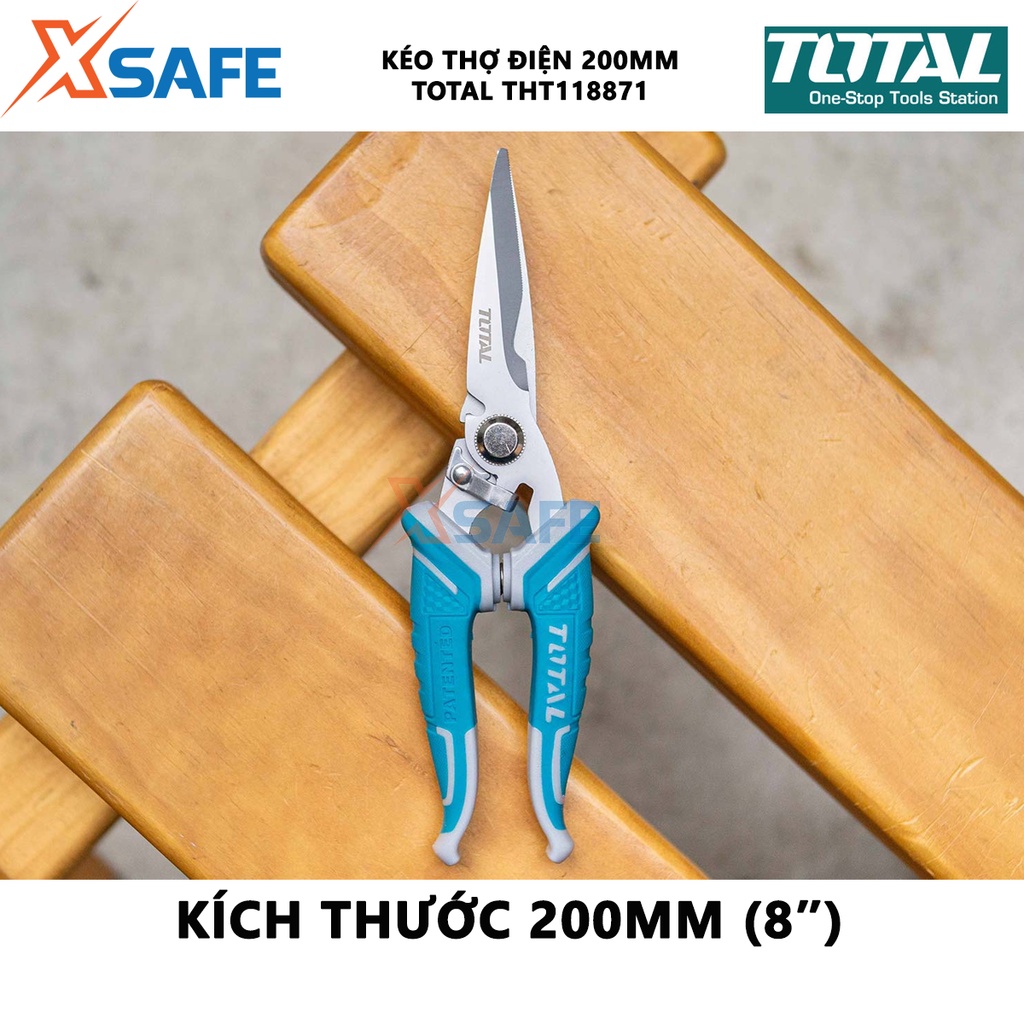 Kéo thợ điện TOTAL THT118871 200mm Kéo mini cho thợ điện thép không gỉ, lưỡi kéo có răng, tay cầm thiết kế độc đáo