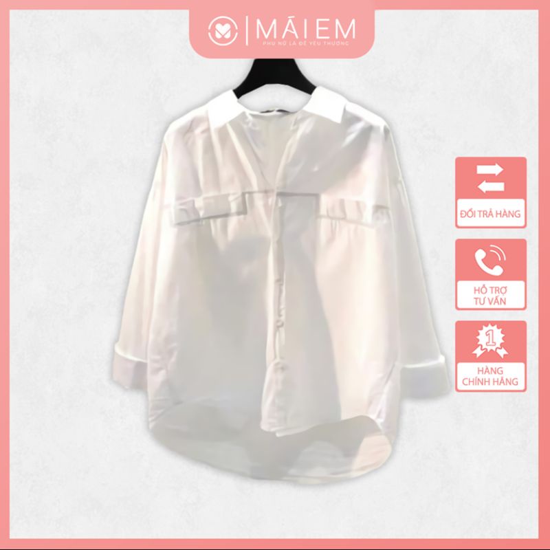Áo sơ mi trắng viền chỉ đen có túi giả trước ngực siêu xinh_A6013