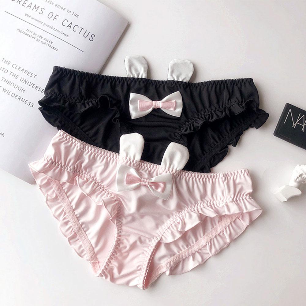 Quần Lót Vải Lụa Phối Bèo Đính Nơ Phong Cách Lolita Dễ Thương