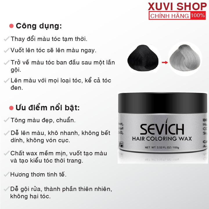 Sáp Vuốt Nhuộm Tóc Đổi Màu Tạm Thời SEVICH 9 Màu 120g Chính Hãng (xám khói, xanh dương, đỏ, tím, xanh rêu) - XUVI SHOP