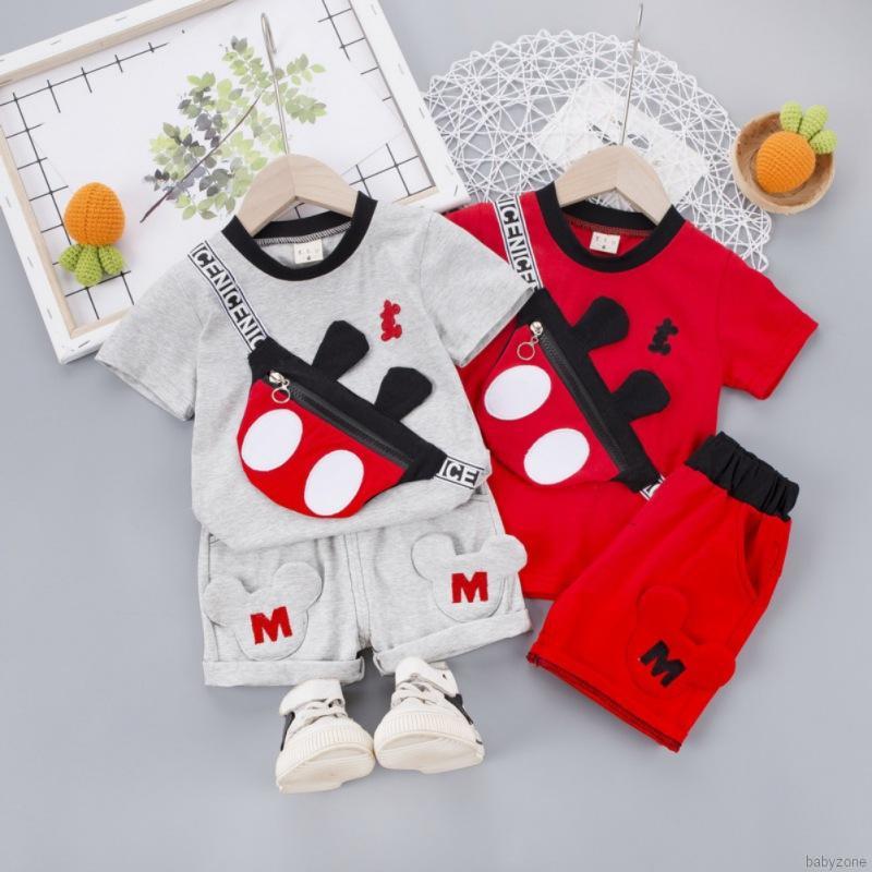 Set Áo Thun Tay Ngắn In Hình Hoạt Hình Phối Quần Short Thời Trang Cho Bé Trai