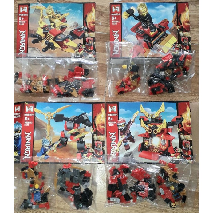 Lắp ráp 1 hộp LegoNinjaGo Robot 3013 có nhiều chi tiết bằng nhựa ABS