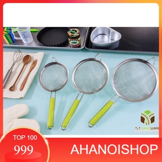 [NH] Dụng cụ Vợt Rây Lọc Cán xanh dày lưới Inox Lọc Cháo Lọc Bột lọc trà cafe có tay cầm làm bánh vắt chanh cao cấp đẹp