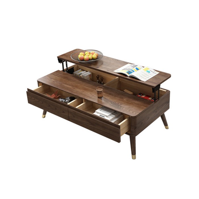 🌟LUXURY🌟  Bàn trà gỗ phòng khách 1m2, Bàn trà gỗ óc chó thiết kê thông minh 2 tầng LUX-BAT05 9386 STORE