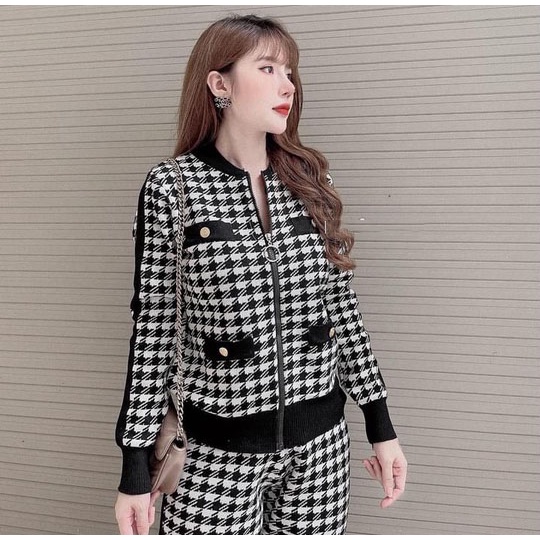 Bộ dạ ziczac hot hàng nhập shop Form đẹp, phối cúc ngọc bao sịn FreeSize dưới 58kg